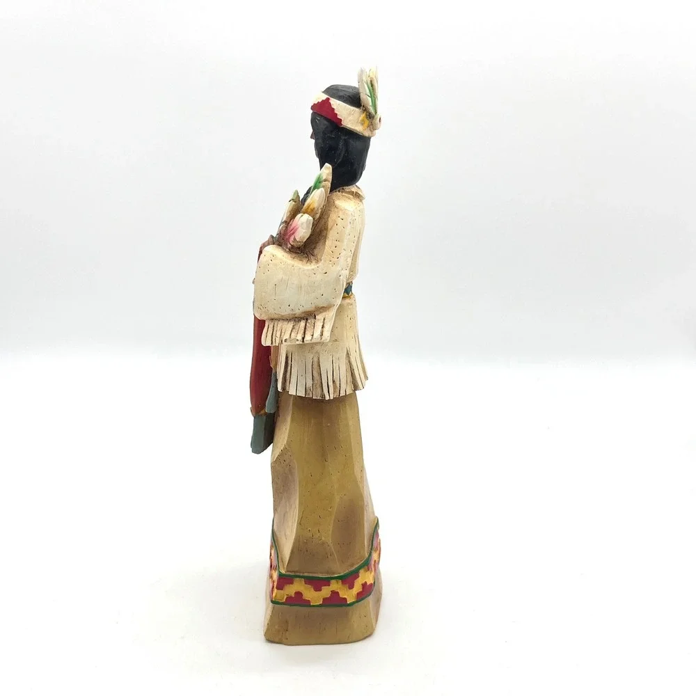Pacific Rim Native American Woman Figurine Feathers Blanket Resin Statue 67434